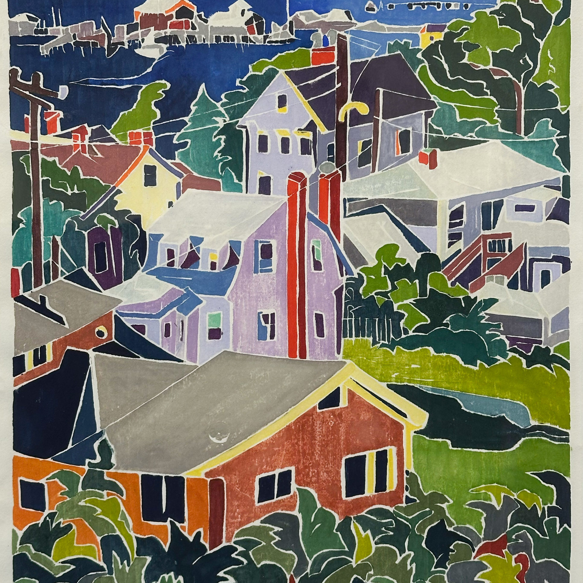 Town From The Hill, Kathryn Lee Smith, White-line Print